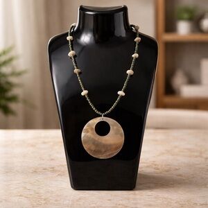 Artisan Mother of Pearl Pendant Necklace – Beaded Statement Necklace